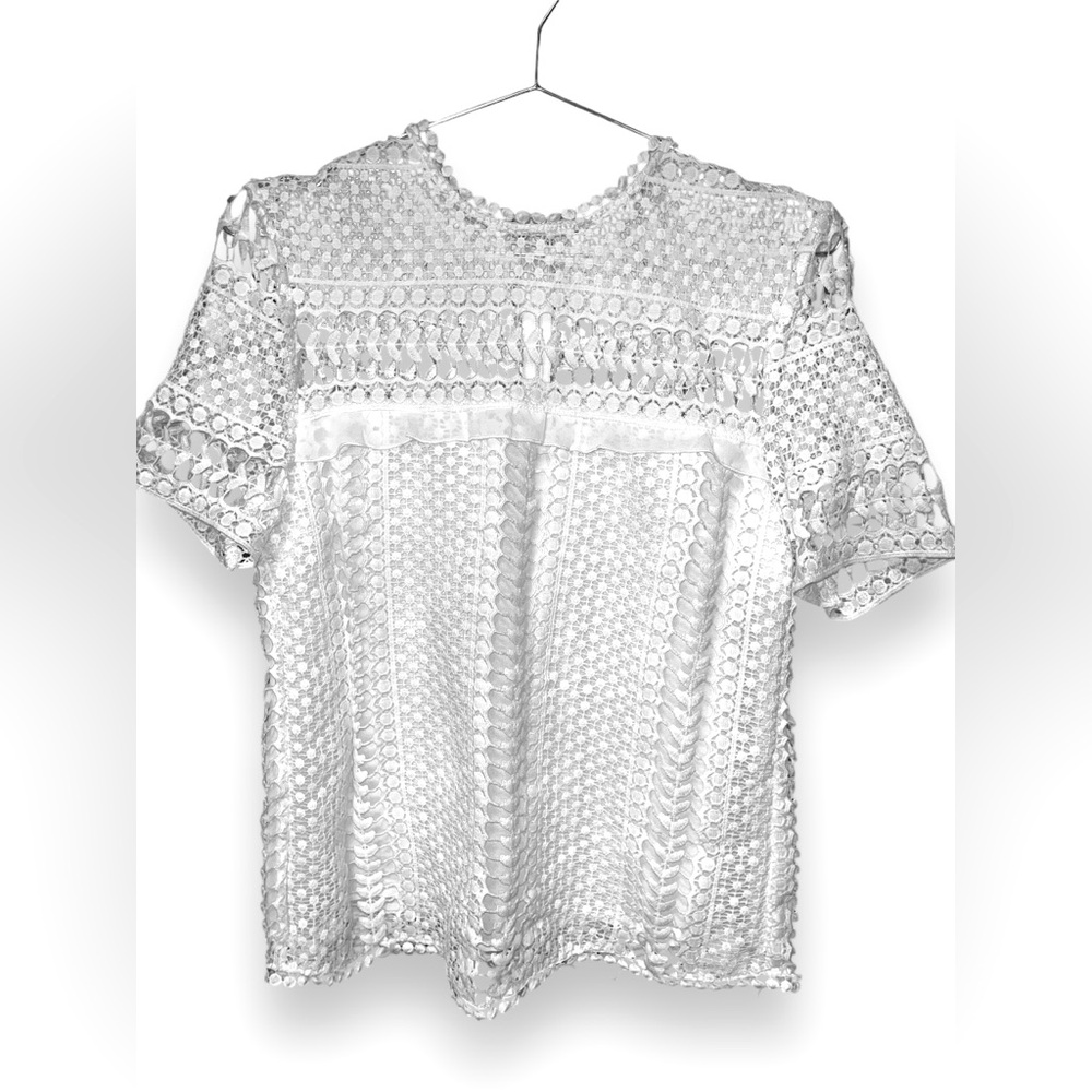 Aqua white pintelle top size small - Picture 2 of 10